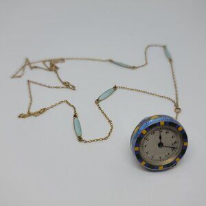 Vintage Sterling, Gold Filled & Guilloche Enamel Pocket Watch (Works!)